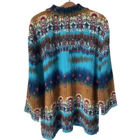 UBU Vintage 90s Textured Cardigan Women XL Crinkle Floral Retro Bohemian Texture - Picture 2 of 8